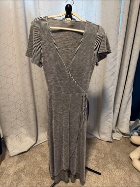 Caution To The Wind Black & White Striped Wrap Dress